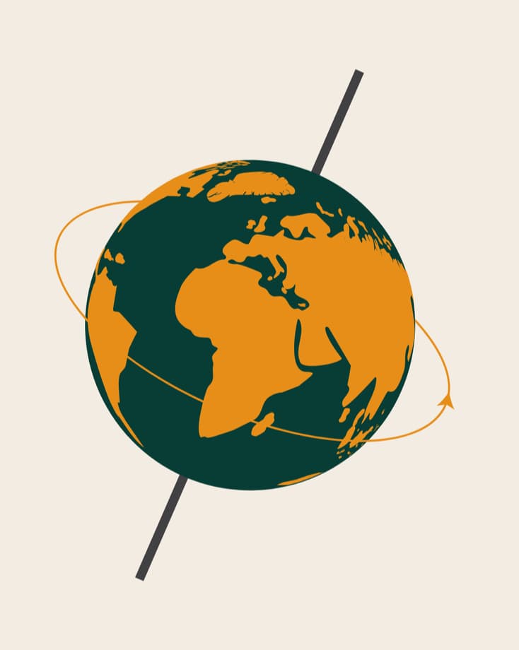 Illustration of the Earth rotating around its tilted axis
